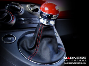 FIAT 500 Gear Shift Boot - Black Italy - Black Leather w/ Red Stitching